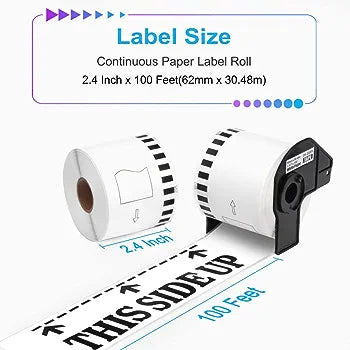 Replacement for DK-2205 8 Rolls Brother White Paper Labels 2.4in x 100ft