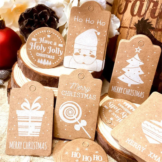 50pcs Christmas Kraft Paper Tags for Xmas Gifts and Garments