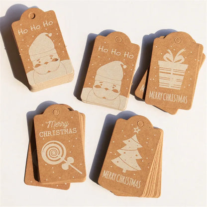 50pcs Christmas Kraft Paper Tags for Xmas Gifts and Garments