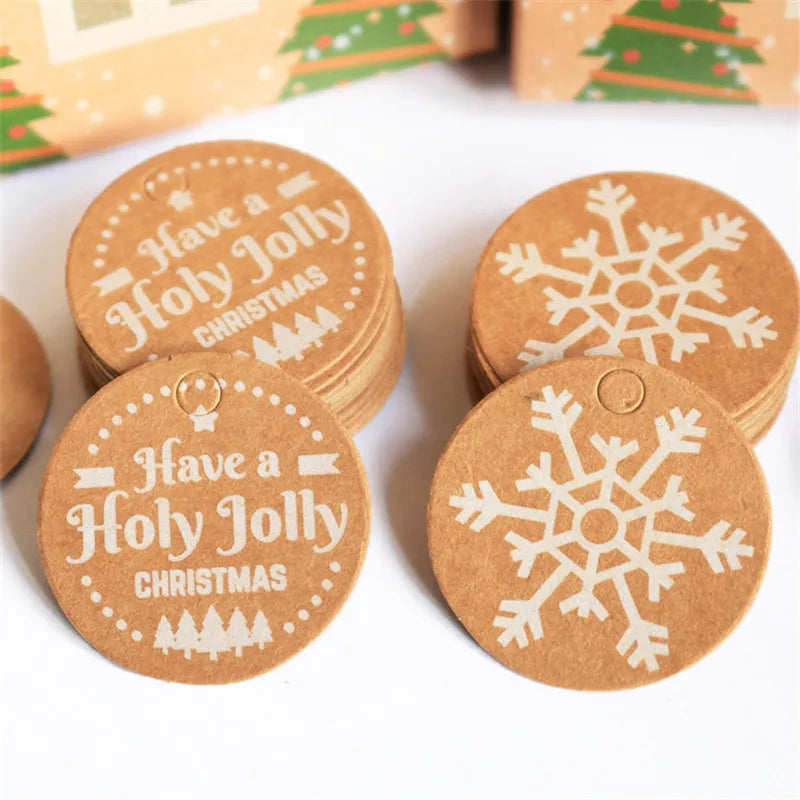 50pcs Christmas Kraft Paper Tags for Xmas Gifts and Garments