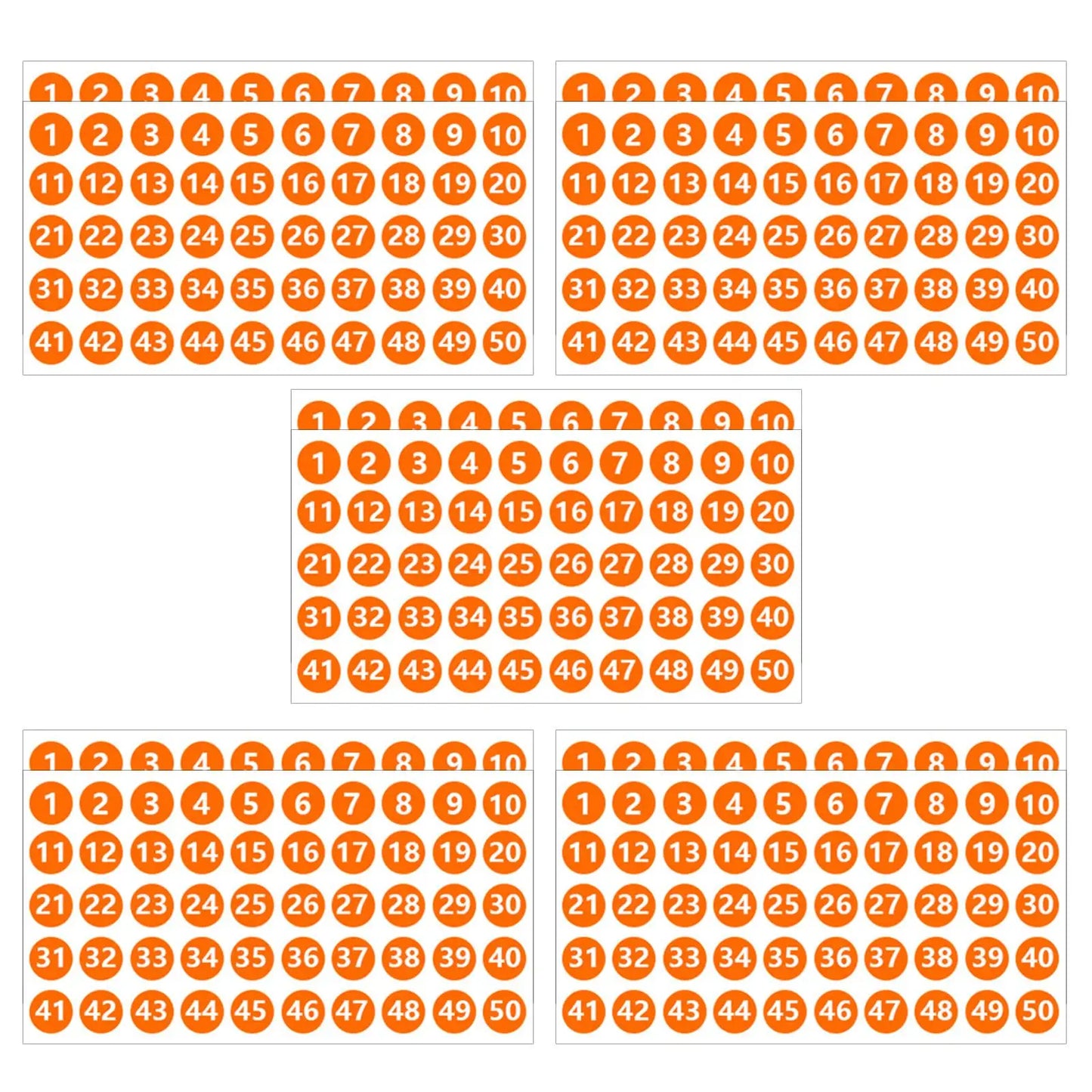 Number Inventory Stickers Round Multifunction 10 Sheets 1 to 50