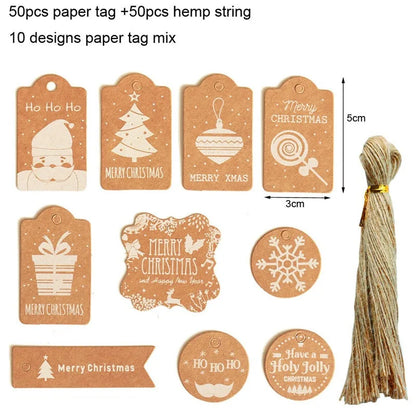 50pcs Christmas Kraft Paper Tags for Xmas Gifts and Garments