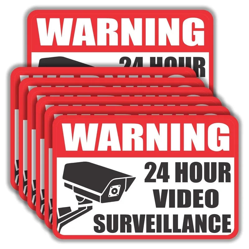 4"*6" 6PCs Video Surveillance Sign Sticker, Vinyl Decals