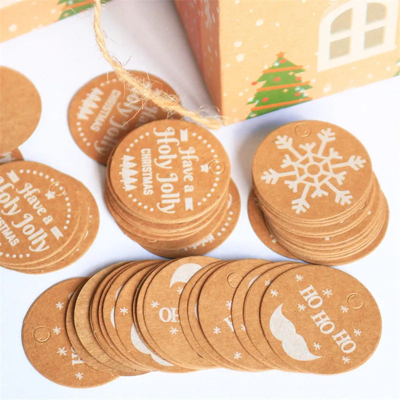 50pcs Christmas Kraft Paper Tags for Xmas Gifts and Garments