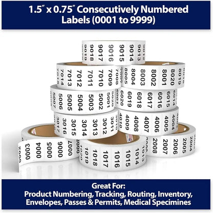 Self-Adhesive Consecutively Numbered Labels 1.5 x 0.75 Inch